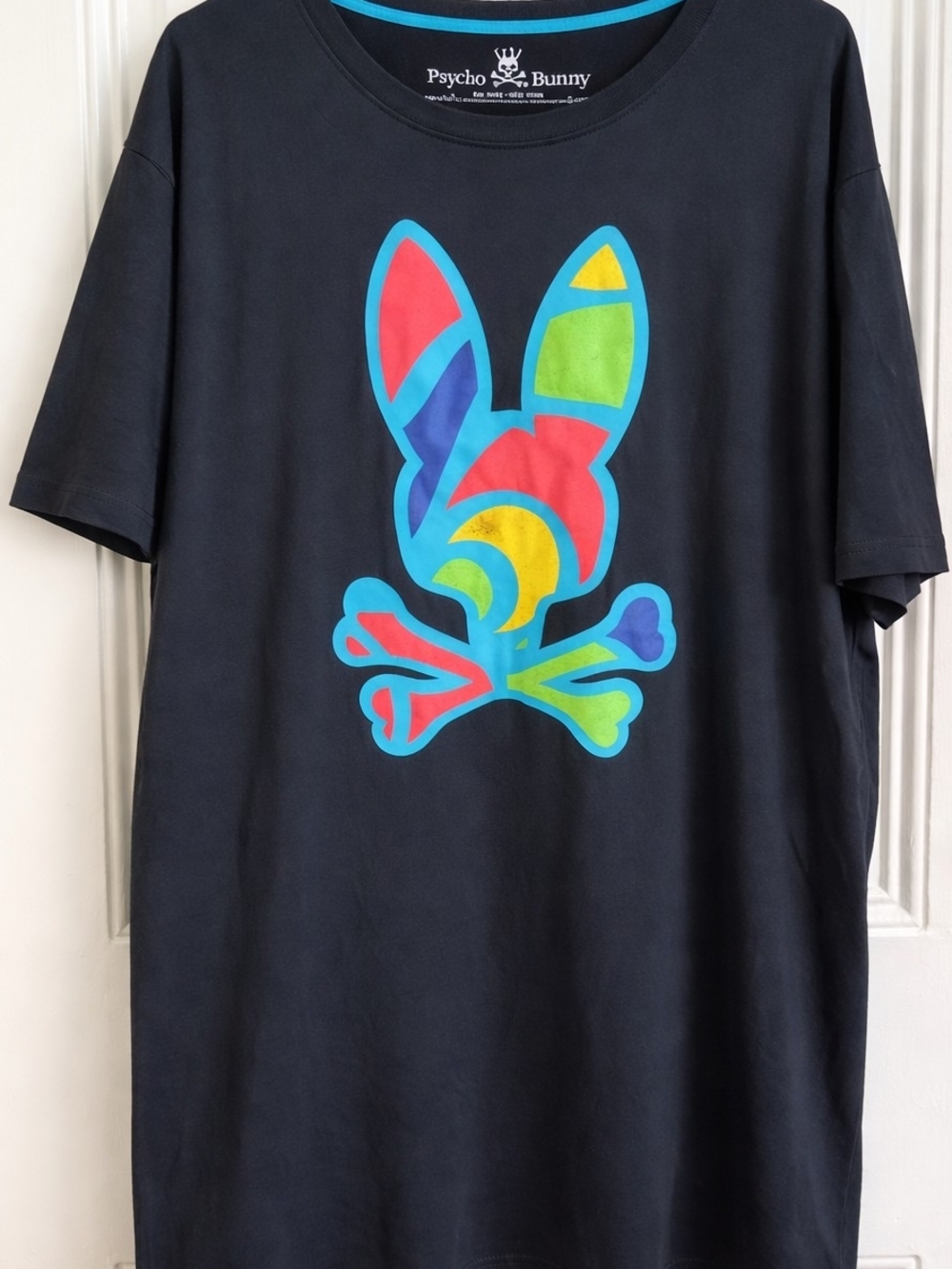 Psycho Bunny Black Tee with Turquoise Trim and Multi-Color Logo
